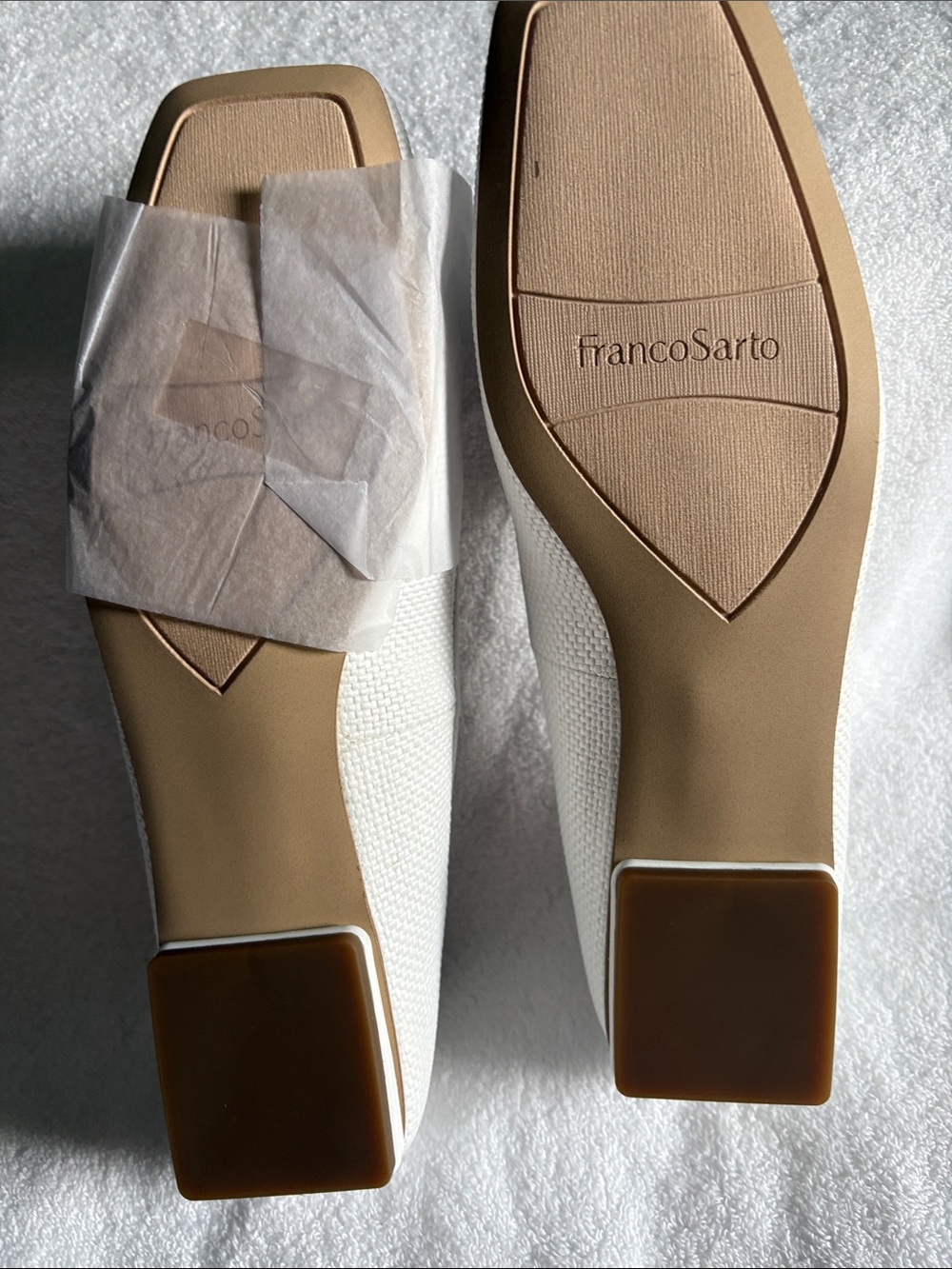 Franco Sarto White Woven Loafers with Gold Chain Accent - Picture 5 of 6